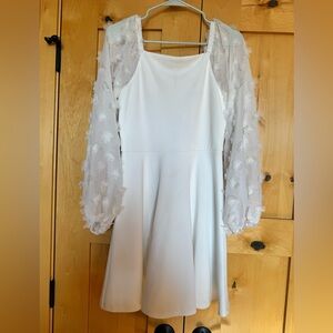 Truly Me White Dress with Sheer Floral Appliqué Sleeves